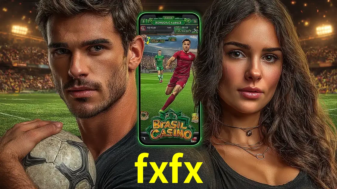 Homem segurando uma bola de futebol e uma mulher ao lado de um smartphone exibindo o jogo de apostas esportivas da fxfx. Faça seu palpite no cassino online.